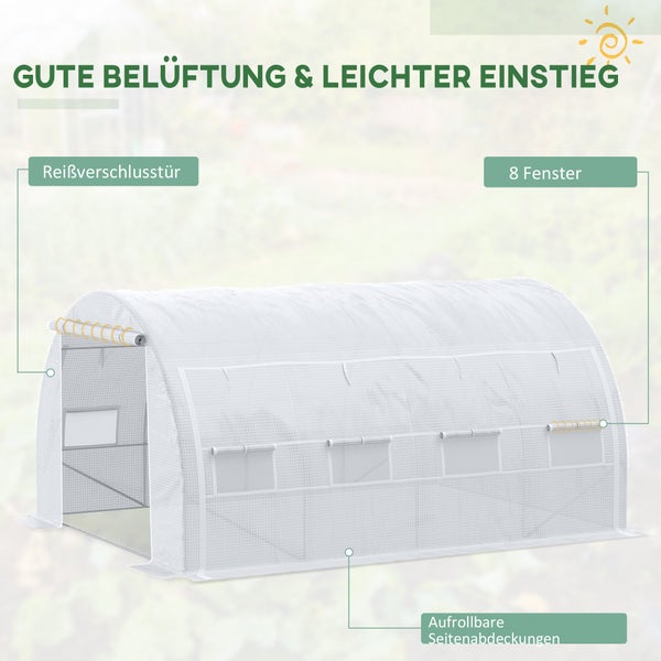 Outsunny Foliengewächshaus Polytunnel 4 x 3 x 2 m begehbares Gewächshaus mit aufrollbar Abdeckungen Folientunnel Treibhaus UV-Schutz Stahlrohr Weiß