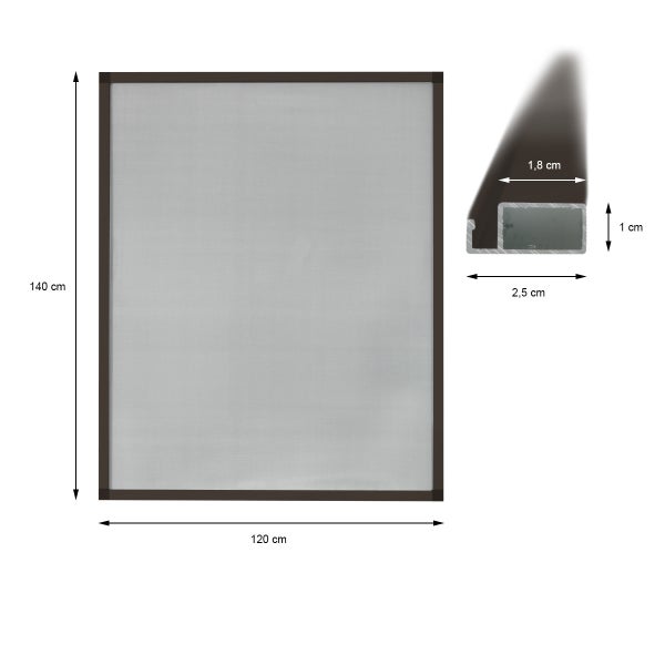ECD Germany 1er Pack Fliegengitter mit Rahmen aus Aluminium - 120 x 140 cm - Braun - wetterfestes Moskitonetz aus Fiberglasgewebe für Fenster - Insektenschutz Fliegenschutz Mückengitter Mückenschutz