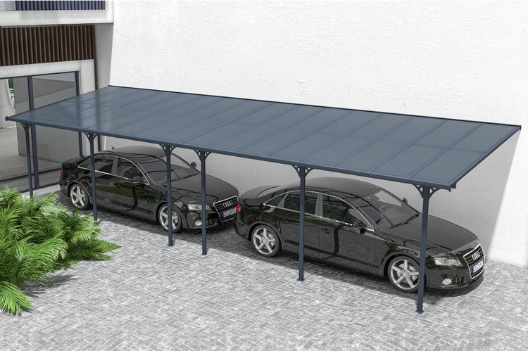 Angebaute Pergola/Carport 30m² KLEO 1000L300 Aluminium Grau