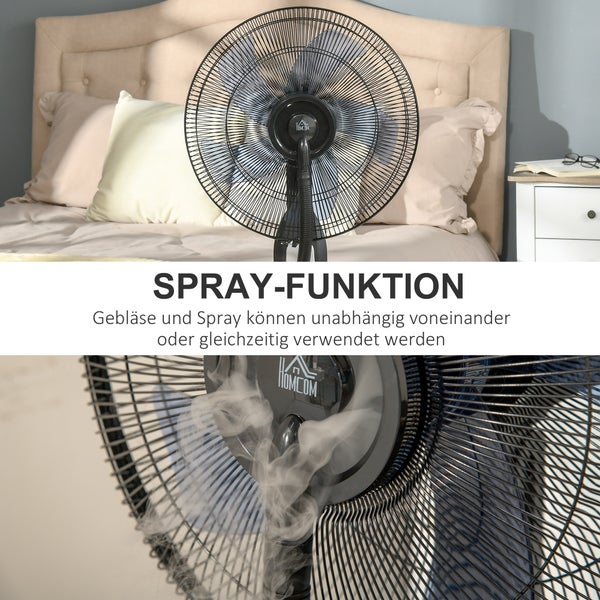 HOMCOM Standventilator mit 2,8 Liter Wasserkühlung 90 W Ventilator mit Nebelfunktion Lüfter Verstellbarer Neigungswinkel Metall Schwarz+Silber Höhe 120 cm