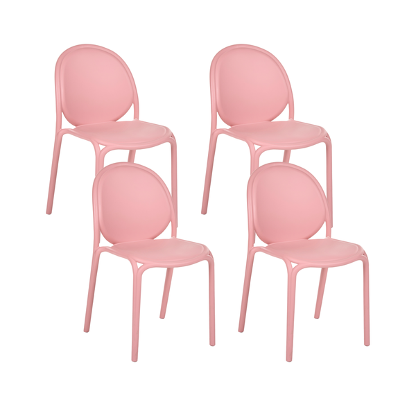 Set aus vier Kunststoffstühlen mit abgerundeter Rückenlehne, rosa