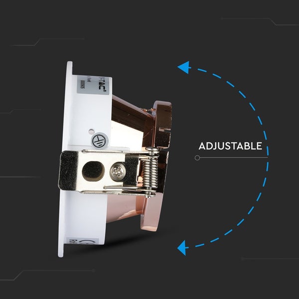 Schwenkbare Einbaustrahler-Fassung mit V-TAC Logo und seitlichen Metallclips.