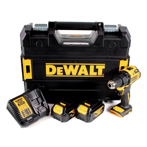 DeWalt Akku-Bohrschrauber Set inklusive Werkzeugkoffer, zwei 18 Volt Akkus und Ladegerät.