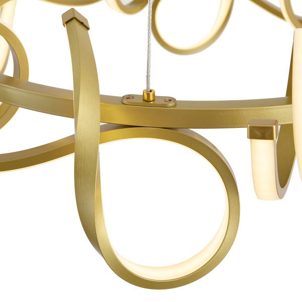 Detailansicht einer LED-Hängeleuchte mit geschwungenen Elementen