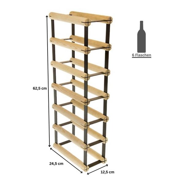 PROREGAL Modulares Weinregal Vinotega Mod Metal HxBxT 62,5 x 12,5 x 24,5 cm 1 x 6 Flaschen Massives Kiefernholz Natur