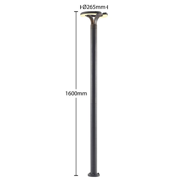 Außenstandleuchte mit einer Höhe von 1600 Millimetern und einem Durchmesser von 265 Millimetern.