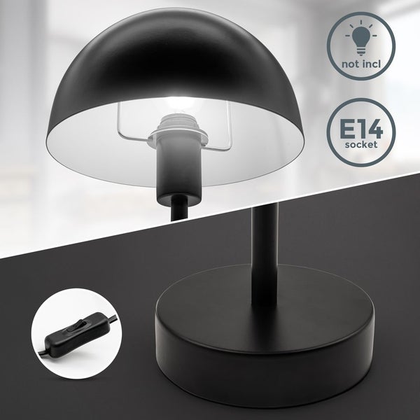 Nachttischlampe - mit Schalter, E14 Fassung, max. 25W, schwarz