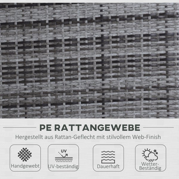 Outsunny 3-tlg. Gartensofa, Sitzgruppe Grau, 2er-Sofa, 2 x Hocker Kissen, L162 x B65 x H86 cm, Polyrattan + Metall, Grau
