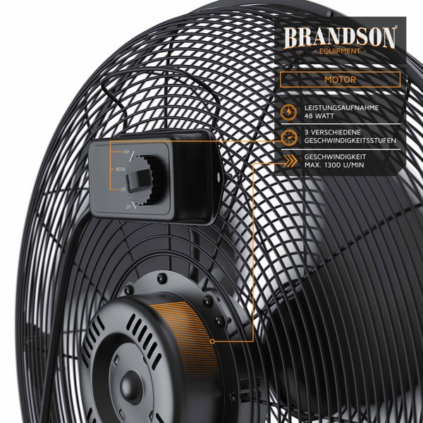 Brandson Windmaschine 48W, Ventilator, Bodenventilator Retro Design, Tischventilator, Standventilator 30cm, hoher Luftdurchsatz, stufenlos neigbar