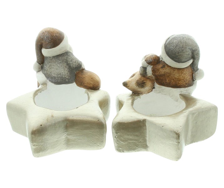 FRANK FLECHTWAREN | Teelichthalter Stern mit Santa, 2er Set, 10,5 x 10,5 x 9,5 cm, TERRACOTTA