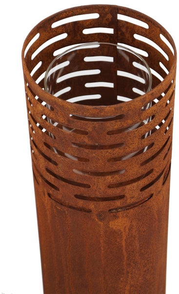 FRANK FLECHTWAREN | Windlicht Rost-Säule, 2er Set, METALL, Ø 19 x 75 cm, Ø 21 x 95 cm, Glas Ø 13 x 14 cm, Ø 15 x 17 cm