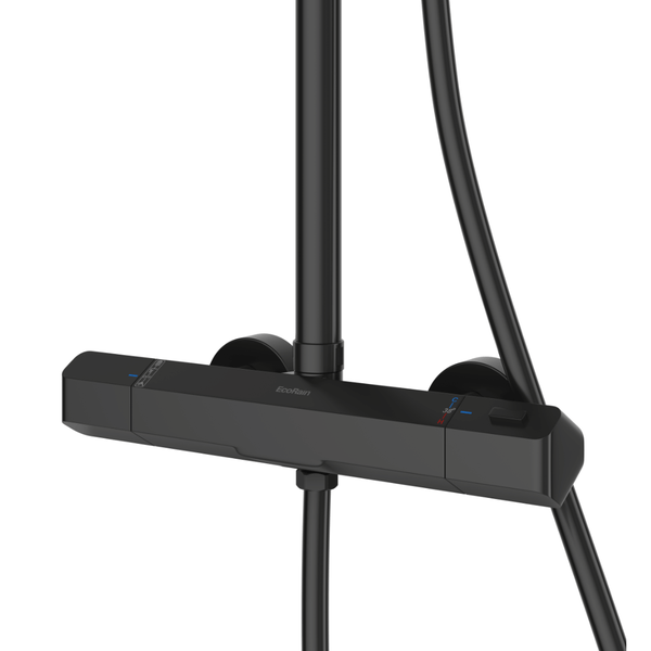 EcoRain Thermostatarmatur Glenn 15 CM Anschlussabstand - Messing & Keramikscheiben - Bad- & Duscharmatur - Universeller Anschluss - Korrosionsbeständig - Cooltouch - Schwarz