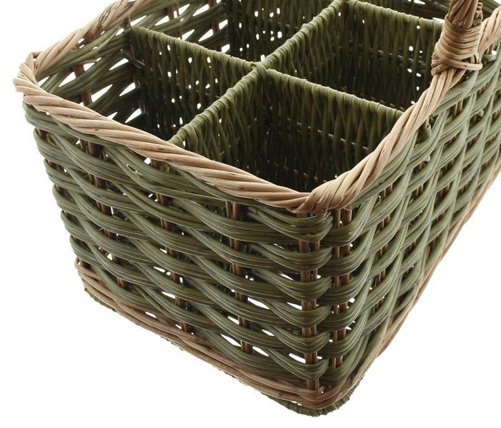 FRANK FLECHTWAREN | Flaschenkorb Washed Green, für 6 Flaschen, WEIDE, 36 x 27 x 21 cm, GH 40 cm, ohne Inhalt