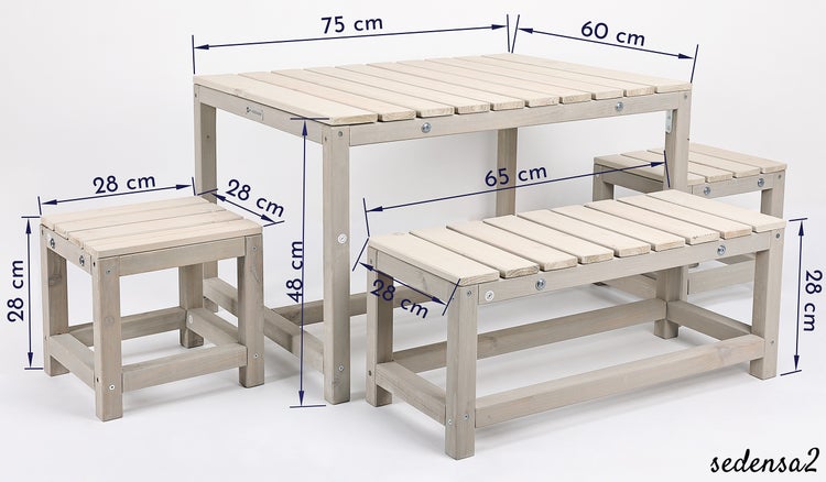 WONDERMAKE® Design Kindersitzgruppe Outdoor Garten Holz mit Abdeckung, Kinder-Sitzgarnitur Indoor Picknick-Gruppe ab 3 Jahre, beige grau