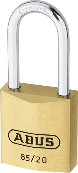 ABUS Vorhängeschloss 85/20 aus massivem Messing mit hohem, gehärtetem Stahlbügel.