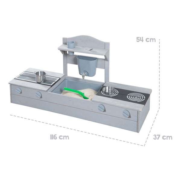 Spielküche aus Holz mit Spüle und Kochfeld, Abmessungen 116x54x37 cm