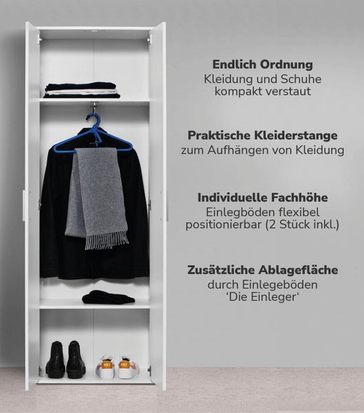 mokebo Garderobenschrank in Weiß 'Der Lange', Flurschrank mit Kleiderstange oder Mehrzweckschrank