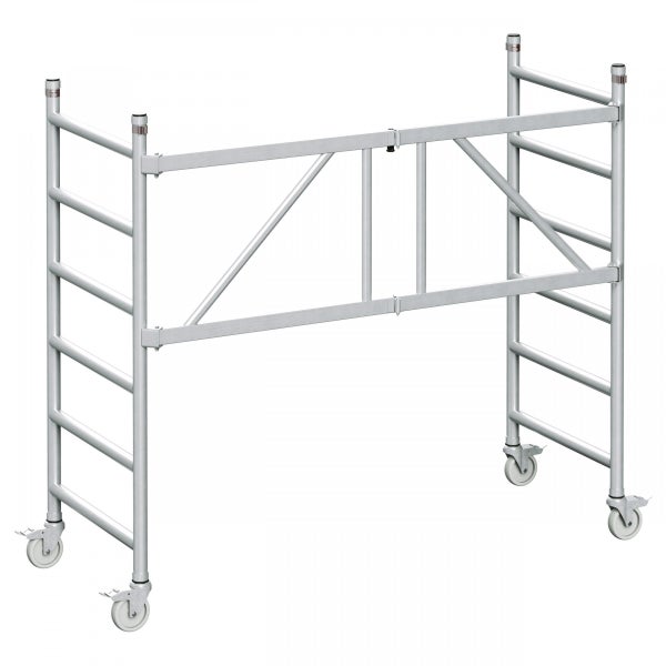 Fahrgerüst aus Aluminium mit vier Rollen und Bremsen.