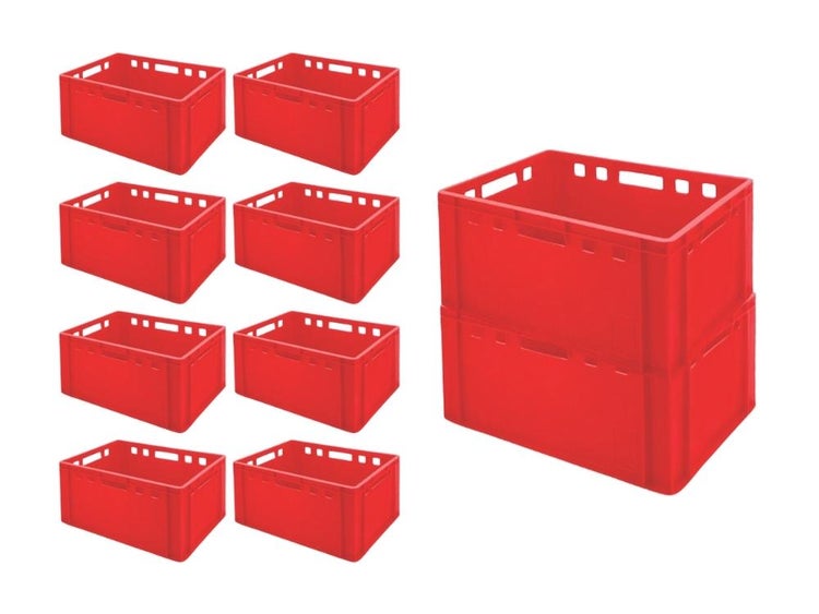 PROREGAL SparSet 10x Eurobehälter Fleischerkasten E3 HxBxT 30 x 40 x 60 cm 59 Liter Rot Fleischerkiste Fleischkiste Metzgerkiste Fleischbehälter