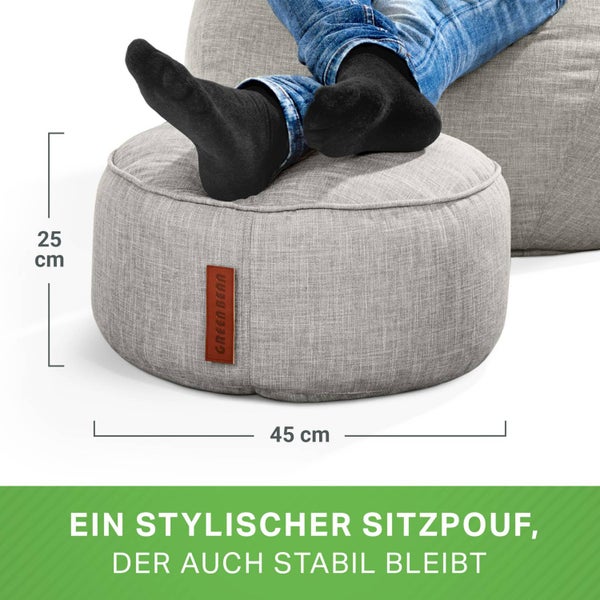 Green Bean Sitzsack-Hocker 45x25cm mit EPS-Perlen Füllung - Fußhocker Fußkissen Sitz-Pouf für Sitzsäcke - Bodenkissen für Kinder und Erwachsene - Fußablage Sitzkissen Sitzhocker Grau