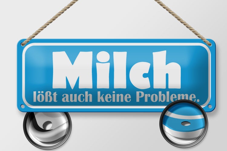 Blechschild Spruch 27x10cm Milch löst auch keine Probleme Dekoration
