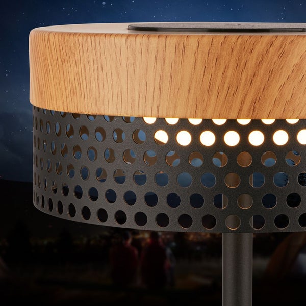 Briloner Booha LED Tischlampe kabellos IP44, Dimmbar, Touch, Akku, Spritzwasserschutz, Schwarz-Holz, Ø16 x 35 cm