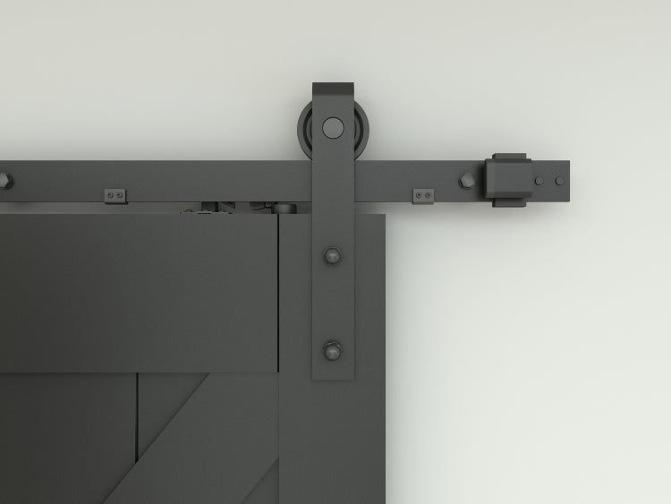 Holzschiebetür Komplettset Scheunentor schwarz Doppelflügelig Beschlag in schwarz - 1800x2150mm