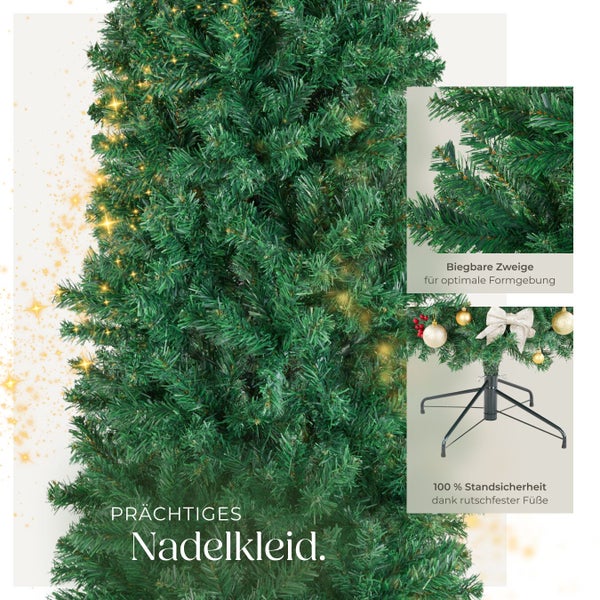 Detailansicht eines künstlichen Weihnachtsbaums mit biegbaren Zweigen und rutschfesten Füßen
