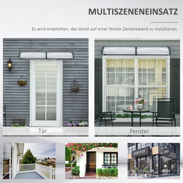 Outsunny Pultvordach Überdachung für Haustür Vordach mit UV Schutz, Sonnenschutz und Regenschutz 200 x 96 x 27 cm Alu für draußen Schwarz
