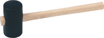 Gummihammer mit schwarzem Kopf und Holzstiel.