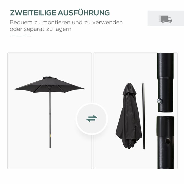 Outsunny Sonnenschirm Ø196 cm, Drehbar Sonnenschirm mit Knickfunktion, sechseckig Balkonschirm Strandschirm windfest stabil Marktschirm Kurbelschirm Sonnenschutz für Strand Balkon Garten, Schwarz