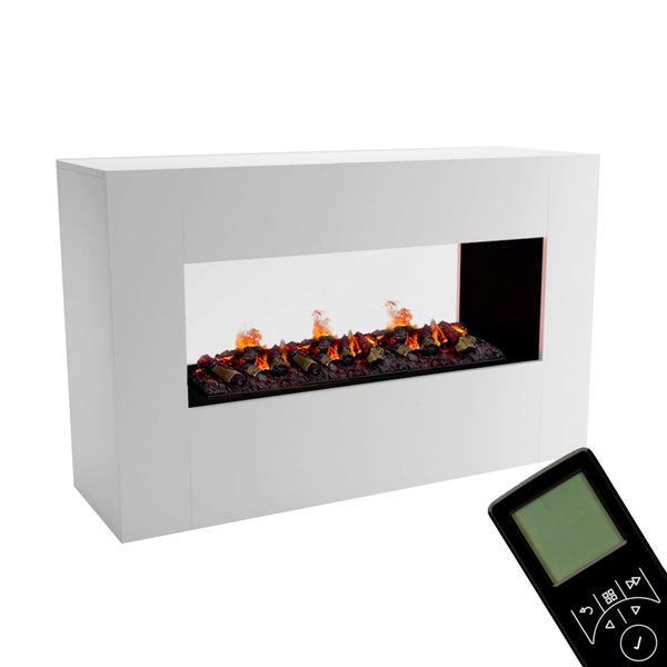 GLOW FIRE Elektrokamin 'Konsalik1000' | Wasserdampf Kamin mit OMC 1000 inkl. Holz in weiß als Raumteiler | HxBxT: 100x160x50 cm