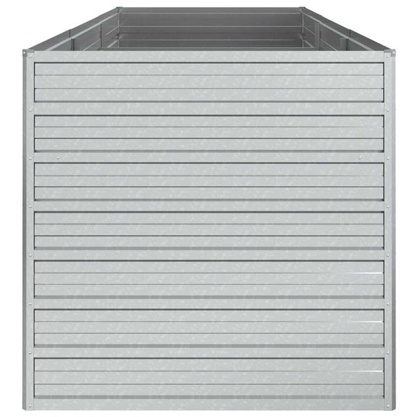Rechteckiges Hochbeet aus verzinktem Stahl mit horizontalen Wellblechpaneelen für den Garten.