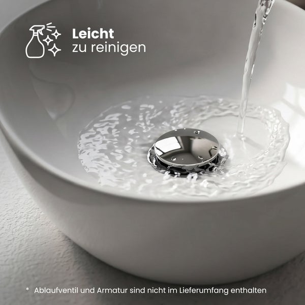 Weißes Keramikwaschbecken mit fließendem Wasser, pflegeleicht und einfach zu reinigen.