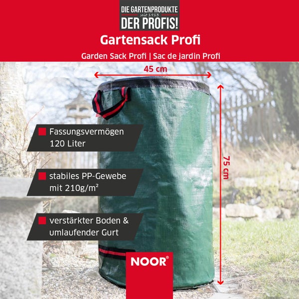 Gartenabfallsack PROFI - 210g/m² - 120 Liter - reißfester Laubsack mit verstärktem Boden & umlaufendem Gurt