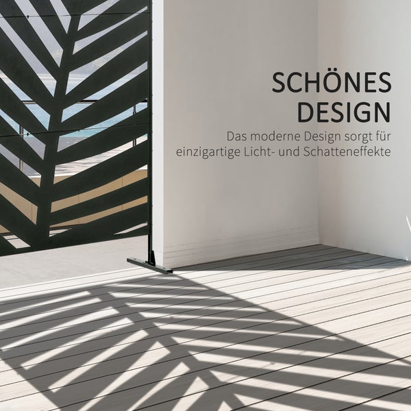 Outsunny Balkon Sichtschutz, Raumtrenner mit Bananenblattmuster, 122 x 198 cm, Stahl, Schwarz