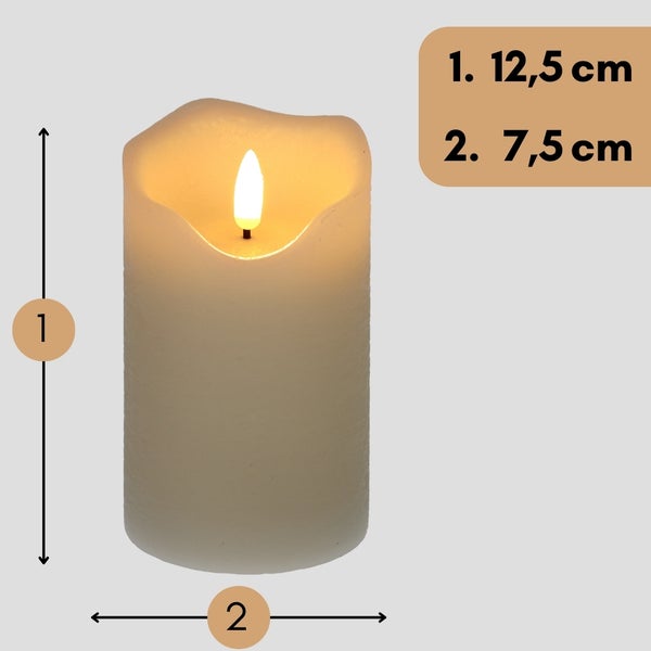 Dekorative LED Kerze mit den Maßen 12,5 cm Höhe und 7,5 cm Durchmesser