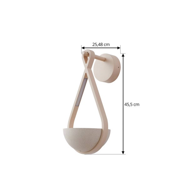 Moderne Wandleuchte mit den Maßen 45,5 Zentimeter Höhe und 25,48 Zentimeter Tiefe.