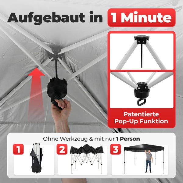 Faltpavillon Pavillon Partyzelt Gartenzelt ONBEST 3x3m 1min Aufbau Schwarz Wasserdicht inkl. 4 Seitenteile Rollentasche