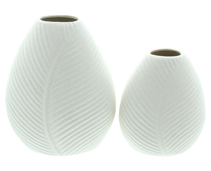 FRANK FLECHTWAREN | Dekovase Blatt, 2er Set, PORZELLAN, 13 x 8,5 x 15,5 cm, 16 x 10 x 20,5 cm