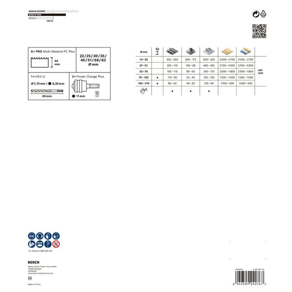 Bosch Lochsägenset Multi Material PC Plus Electrician Set, 11-teilig, im Koffer