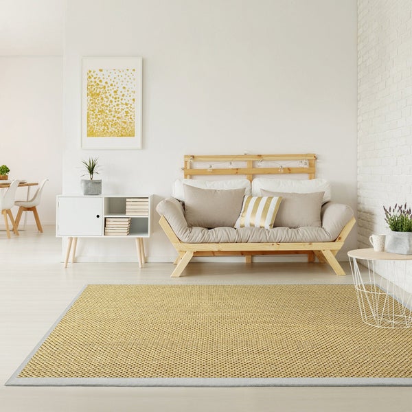 FLOORDIREKT Sisal-Teppich Tiger-Eye - aus 100% Sisal - mit Brodüre - Natur - Rand: Hellgrau - 160 x 230 cm