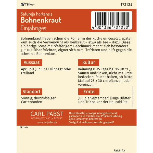Bohnenkraut Einjähriges Samen von Pabst Keimkraft