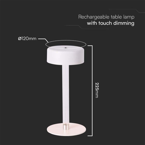 V-TAC VT-7567-W - Designer Lamps - Wiederaufladbare Tischlampen - IP20 - White+Transparent - 3