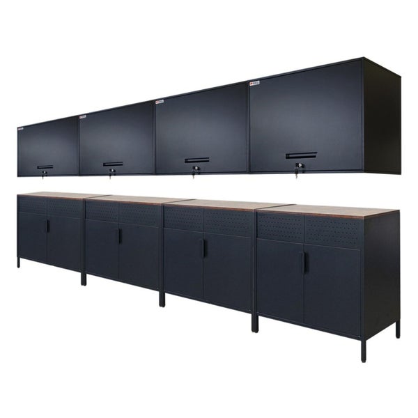 Werkstatteinrichtung mit Werkbank und Schränken für die Werkstattorganisation