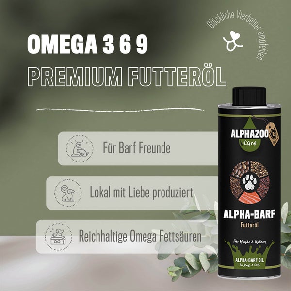 ALPHAZOO Alpha Barf Futteröl 250ml für Hunde und Katzen I Omega 3 6 9 zum Barfen
