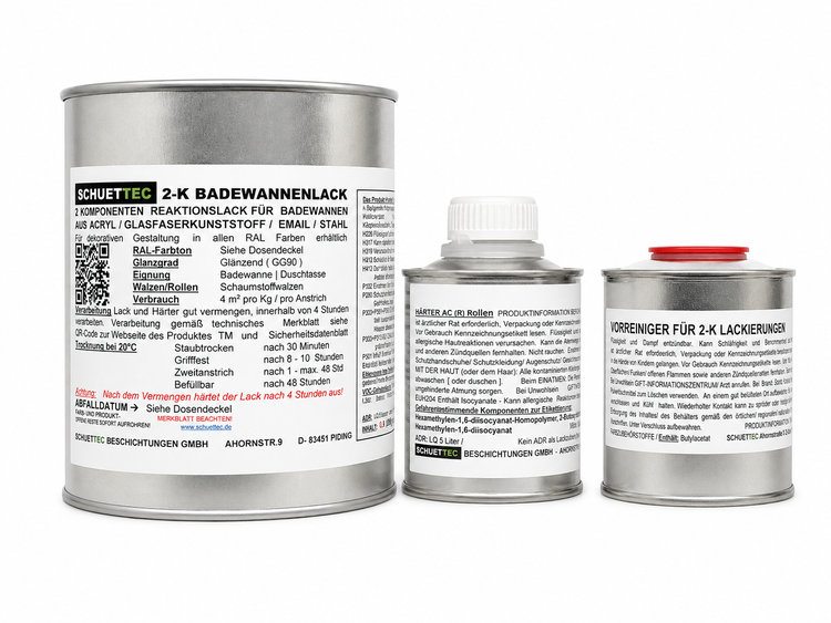 Schuettec Zwei Komponenten Badewannenlack Set bestehend aus Lack Härter und Vorreiniger für Acryl und Emaille Badewannen