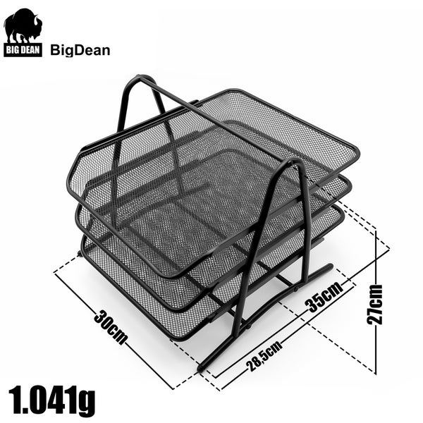 BigDean Logo. Ablagekorb mit drei Fächern aus Metall, Maße 30 cm x 35 cm x 27 cm