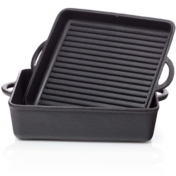BBQ-Nerd Dutch Oven 10,8 L - rechteckiger Feuertopf mit Deckel/Bratpfanne | Feuerfeste Gusseisenpfanne zum Schmoren, Braten und Backen - ideal für Camping & BBQ
