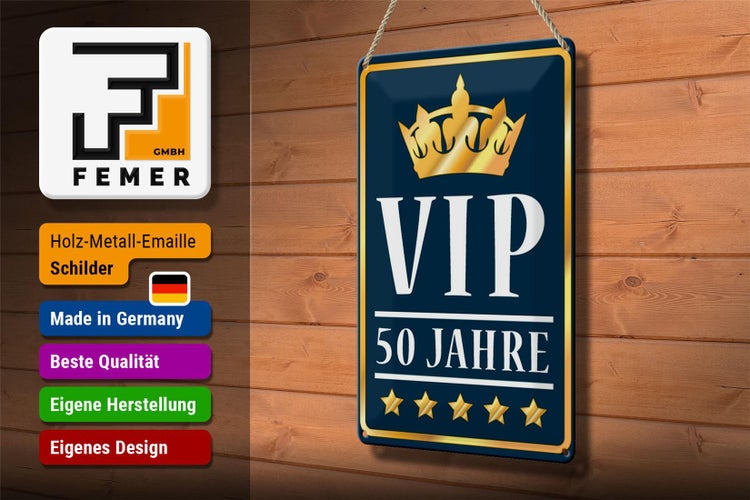 Blechschild Spruch 20x30cm VIP 50 Jahre (blau/weiß)